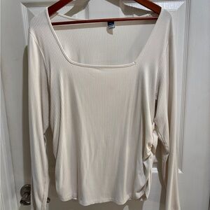 Old Navy Cream Ribbed Long Sleeve Shirt